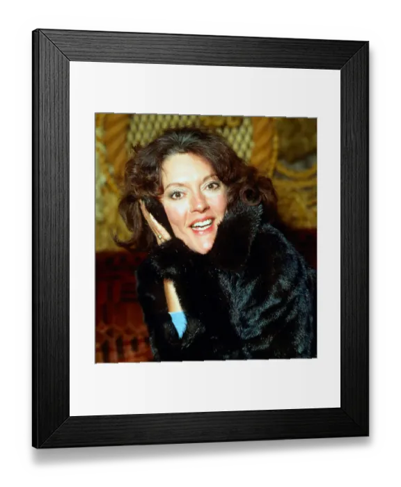 Framed Print : Carolyn Jones wearing fur coat March 1982 Framed Print : Carolyn Jones wearing fur coat March 1982