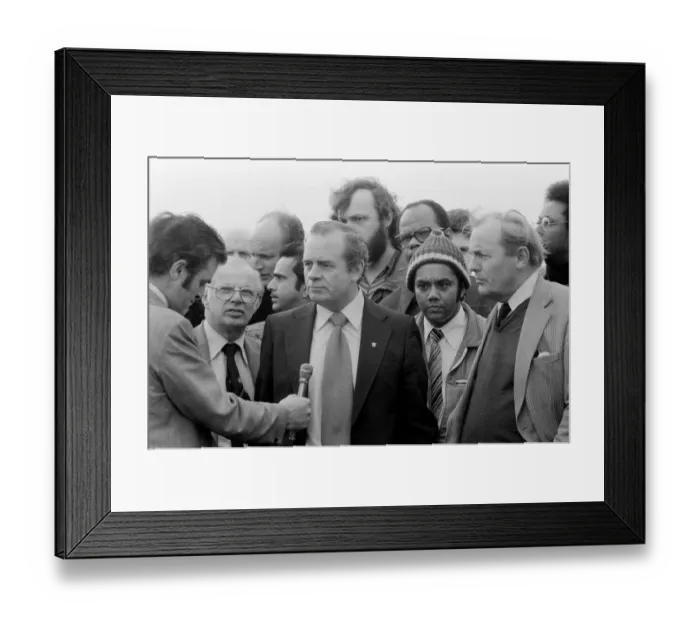 Framed Print : Ford stay on strike. At at mass meeting at an open-air swimming pool in Dagenham, Essex