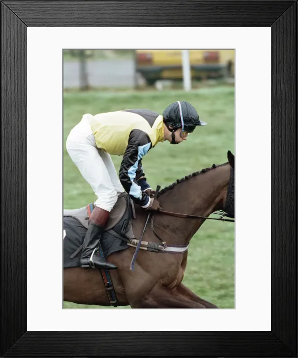 Framed Print : Jockey Peter Scudamore announces his retirement at Ascot. 7th April 1993 Framed Print : Jockey Peter Scudamore announces his retirement at Ascot. 7th April 1993
