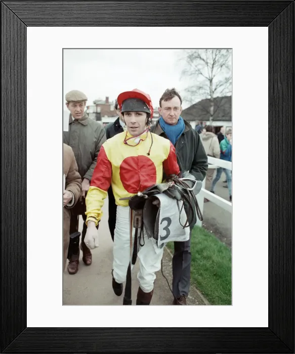 Framed Print : Jockey Peter Scudamore after riding his 150th winner of the season at Warwick