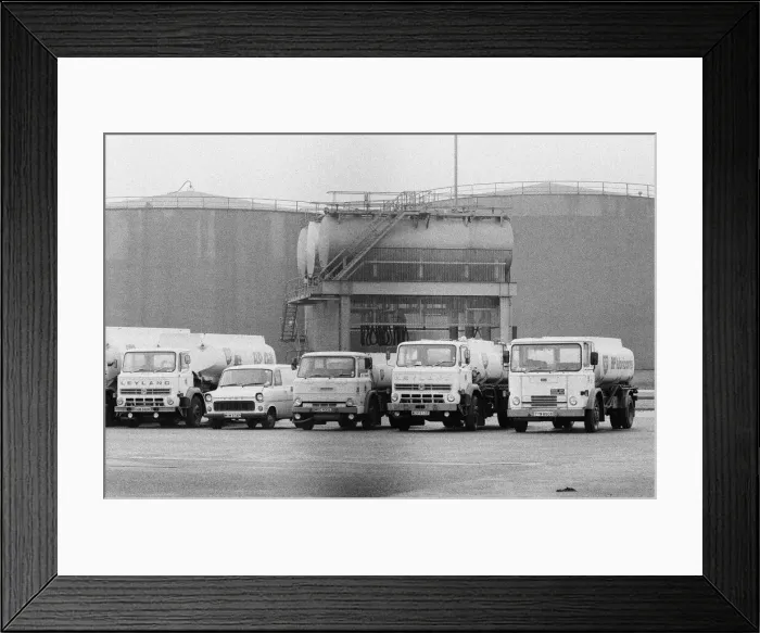 Framed Print : Empty petrol tankers during the strike at Kingsbury Oil Depot, near Birmingham Framed Print : Empty petrol tankers during the strike at Kingsbury Oil Depot, near Birmingham