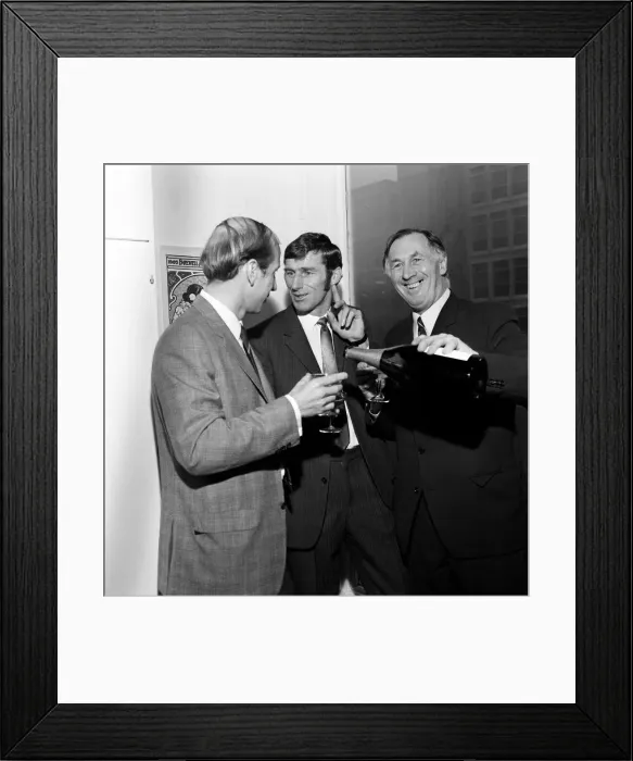 Framed Print : Bobby Charlton opens Tony Books fitted furniture business