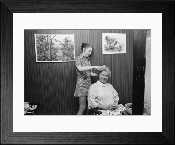 Framed Print : Art on display at Hairdressing Salon, Middlesbrough, Circa 1973 Framed Print : Art on display at Hairdressing Salon, Middlesbrough, Circa 1973