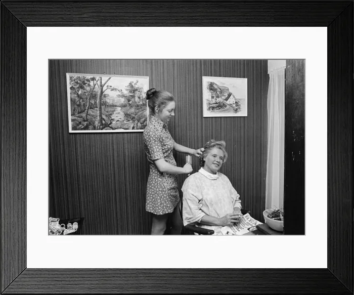 Framed Print : Art on display at Hairdressing Salon, Middlesbrough, Circa 1973 Framed Print : Art on display at Hairdressing Salon, Middlesbrough, Circa 1973