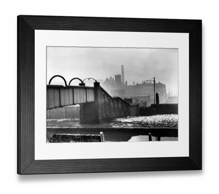 Framed Print : A canal bridge, Bootle Hospital in the background. January 1958 Framed Print : A canal bridge, Bootle Hospital in the background. January 1958