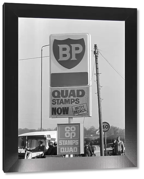 Petrol station sign, West Midlands. 19th February 1975