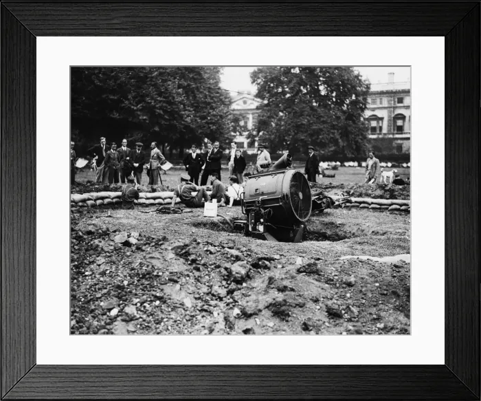 Framed Print : Britain prepares for searching positions deep in the ground in a London park Framed Print : Britain prepares for searching positions deep in the ground in a London park