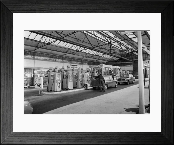 Framed Print : Petrol station. West Midlands. 21st June 1967 Framed Print : Petrol station. West Midlands. 21st June 1967