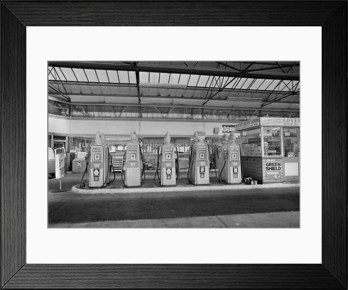 Framed Print : Petrol station. West Midlands. 21st June 1967 Framed Print : Petrol station. West Midlands. 21st June 1967