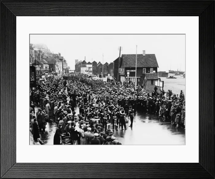 Framed Print : Parade assembles at Rock-A-Nore Hastings, East Sussex, England. 23rd April 1939 Framed Print : Parade assembles at Rock-A-Nore Hastings, East Sussex, England. 23rd April 1939