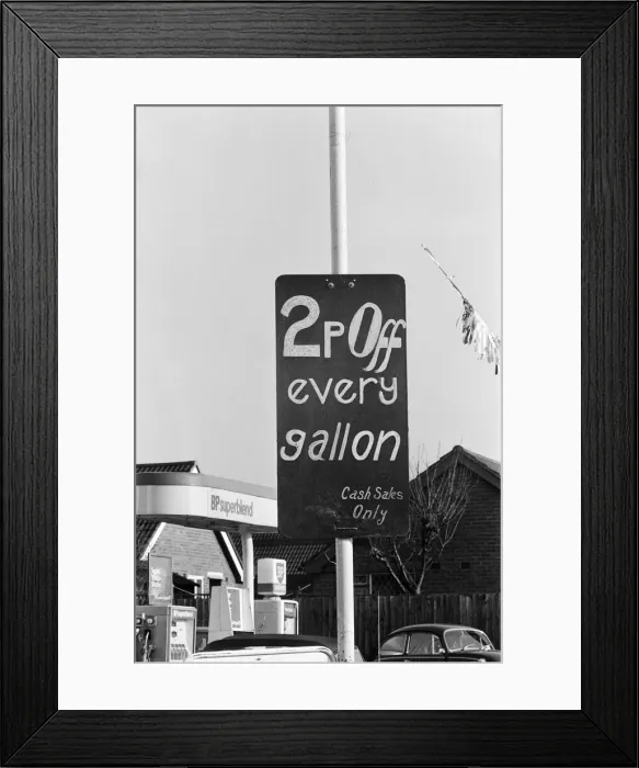 Framed Print : 2p off every gallon, cash sales only'offer at a petrol station in West