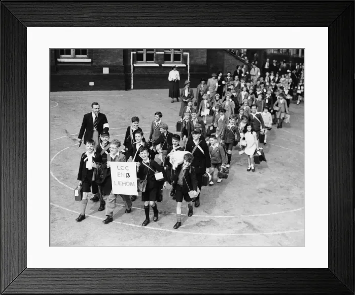 Framed Print : A London County Council school demonstrates an evacuation prior to the out-break of World Framed Print : A London County Council school demonstrates an evacuation prior to the out-break of World