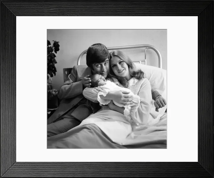 Framed Print : Comedian Mike Yarwood visits his wife Sandra and their new baby daughter Charlotte in
