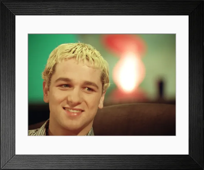 Framed Print : Matthew Rhys - Aged 24. Pictured in 1999, being interviewed on a Welsh Television