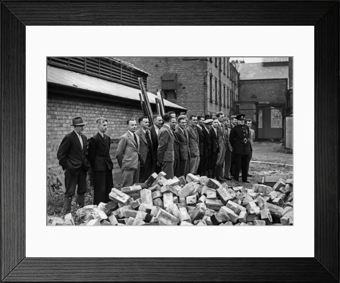 Framed Print : New recruits to the Derby Auxiliary Fire Brigade watching a fire-drill at Haslam Framed Print : New recruits to the Derby Auxiliary Fire Brigade watching a fire-drill at Haslam