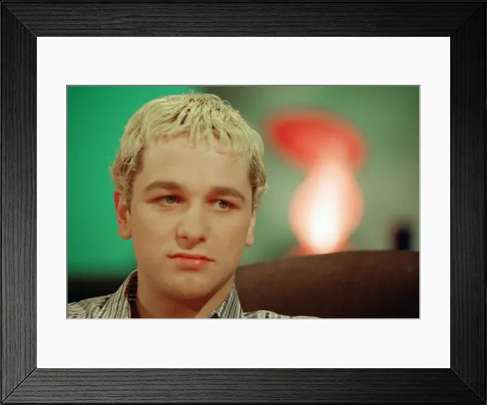 Framed Print : Matthew Rhys - Aged 24. Pictured in 1999, being interviewed on a Welsh Television