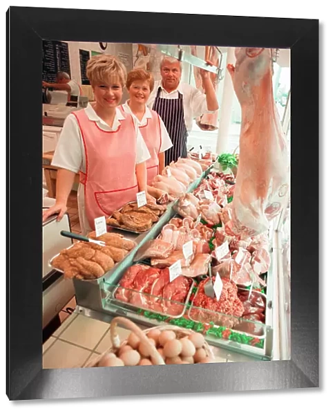 Chris Manson, his wife Jackie and their daughter Nicky, in their family butchers shop