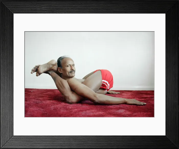 Framed Print : Yoga positions. Position is called Feet behind Neck (Dvi Pada Sirsasana Framed Print : Yoga positions. Position is called Feet behind Neck (Dvi Pada Sirsasana