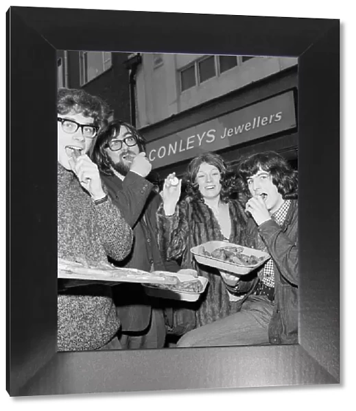 Sausage eating record, Linthorpe Road, Middlesbrough. 1971