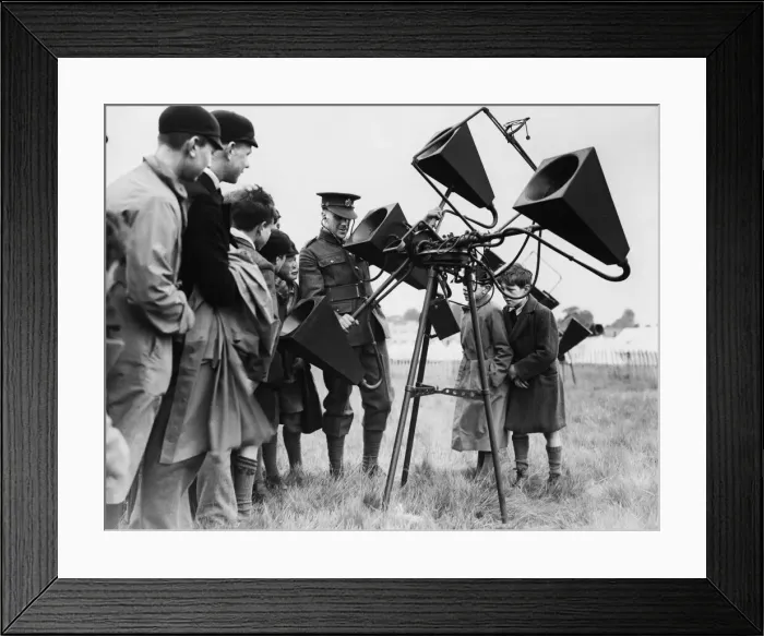 Framed Print : Hendon air day, youngsters being shown anti aircraft sound Framed Print : Hendon air day, youngsters being shown anti aircraft sound