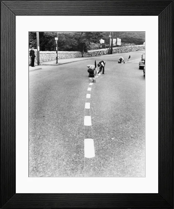 Framed Print : Men painting blackout lines on the road. 27th August 1939 Framed Print : Men painting blackout lines on the road. 27th August 1939