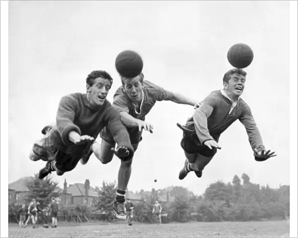 left to right - Dennis Viollet, Bobby Charlton and Johnny Giles