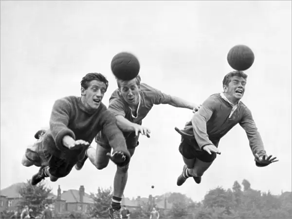 left to right - Dennis Viollet, Bobby Charlton and Johnny Giles