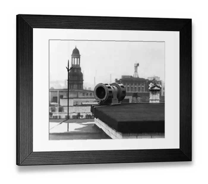 Framed Print : Hallawell. Air raid siren on top of Lewiss Market Street building in