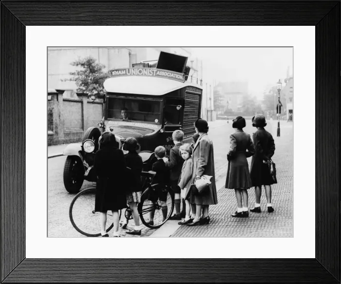 Framed Print : Loud speaker van drives into the suburbs of Birmingham announcing the evacuation of Framed Print : Loud speaker van drives into the suburbs of Birmingham announcing the evacuation of