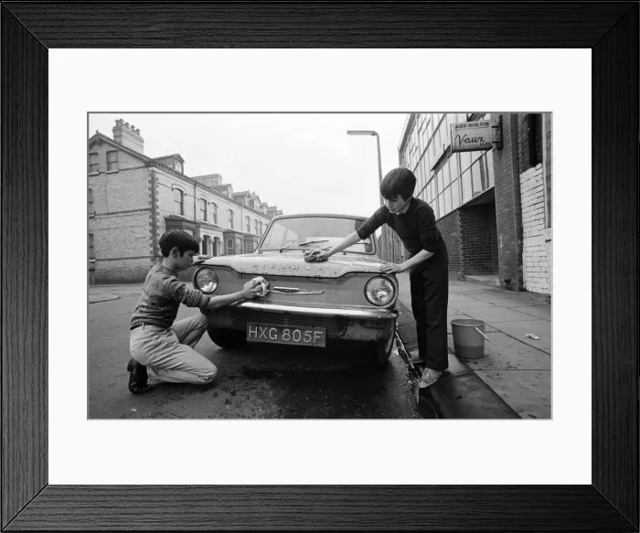 Framed Print : Youth club boys clean cars. 1971 Framed Print : Youth club boys clean cars. 1971