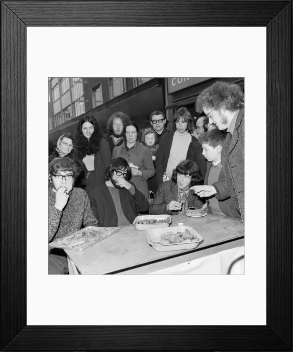 Framed Print : Sausage eating record, Linthorpe Road, Middlesbrough. 1971 Framed Print : Sausage eating record, Linthorpe Road, Middlesbrough. 1971