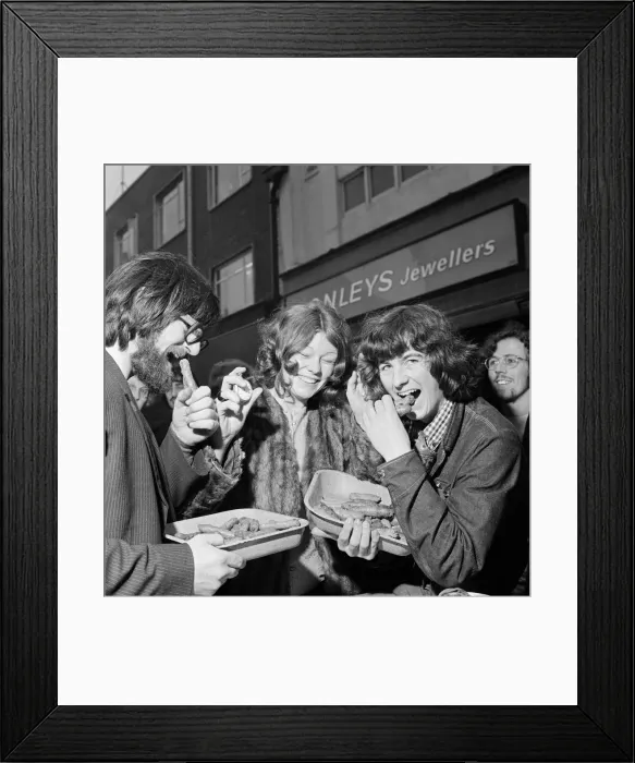 Framed Print : Sausage eating record, Linthorpe Road, Middlesbrough. 1971 Framed Print : Sausage eating record, Linthorpe Road, Middlesbrough. 1971