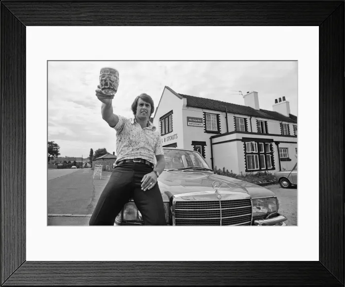 Framed Print : Geoff Hurst, Stoke City and ex-England footballer, pictured working in the pub that he Framed Print : Geoff Hurst, Stoke City and ex-England footballer, pictured working in the pub that he