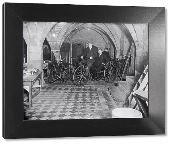 Original Caption: Cavalcade of Bicycles. Twelve old bicycles in the St Mary