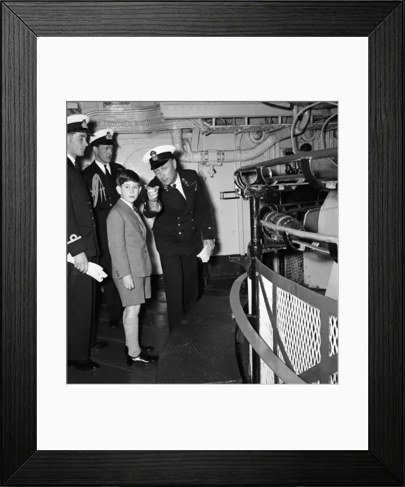 Framed Print : The Prince of Wales visits HMS Eagle at Weymouth. 29th April 1959 Framed Print : The Prince of Wales visits HMS Eagle at Weymouth. 29th April 1959