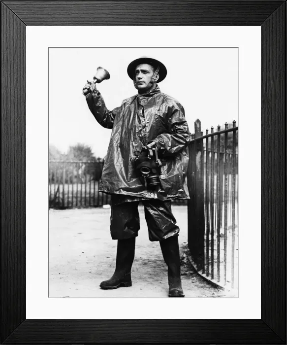 Framed Print : A Liverpool air raid warden fully equipped with his whistle Framed Print : A Liverpool air raid warden fully equipped with his whistle