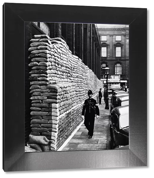 Sand bags protecting the art School in Margaret Street, Birmingham. Circa 1939