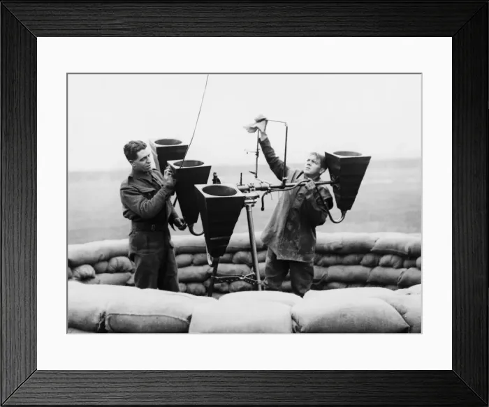 Framed Print : Preparing sound detectors, for a another day of duty, manned by Royal Engineers