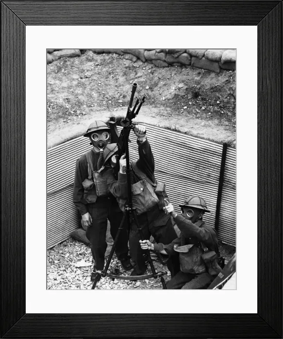 Framed Print : Troops training in England, attacking aircraft with Bren-Gun, Circa 1939 Framed Print : Troops training in England, attacking aircraft with Bren-Gun, Circa 1939