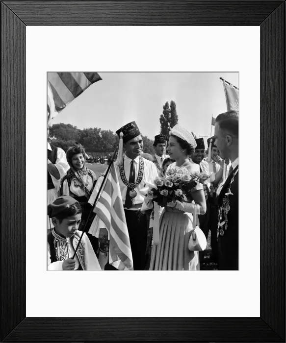 Framed Print : Queen Elizabeth II during her visit to Canada. The Queen meets men Framed Print : Queen Elizabeth II during her visit to Canada. The Queen meets men