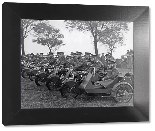 Motor-cyclists of the 4th Royal Northumberland Fusiliers, on parade for inspection