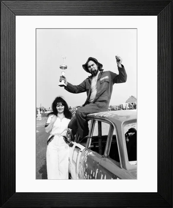 Framed Print : Stunt driver Mick Stirrups drove his Zephyr car off a ramp Framed Print : Stunt driver Mick Stirrups drove his Zephyr car off a ramp