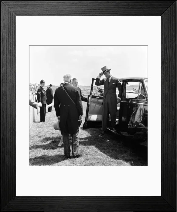 Framed Print : Derby Day at Epsom. Pictured, the Royals arriving, Duke of Edinburgh. 3rd June 1959