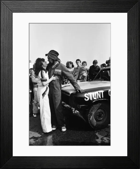 Framed Print : Stunt driver Mick Stirrups drove his Zephyr car off a ramp Framed Print : Stunt driver Mick Stirrups drove his Zephyr car off a ramp