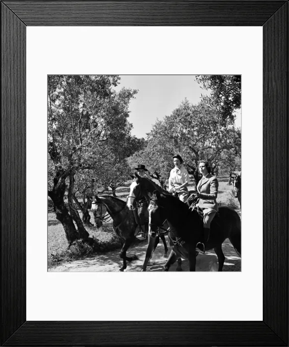 Framed Print : Princess Margaret visits Portugal. The Princess riding through the groves of Count Nova Framed Print : Princess Margaret visits Portugal. The Princess riding through the groves of Count Nova