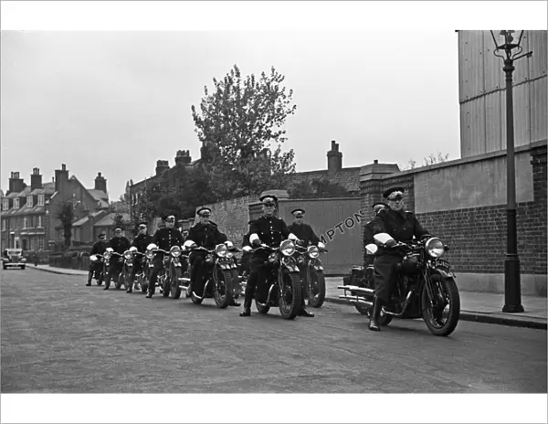 A group of police motorcyclists begin their first days duty in Hampton Middlesex