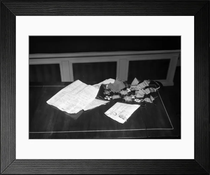 Framed Print : The letter and medals which were returned to Odette and Peter Churchill after they were Framed Print : The letter and medals which were returned to Odette and Peter Churchill after they were