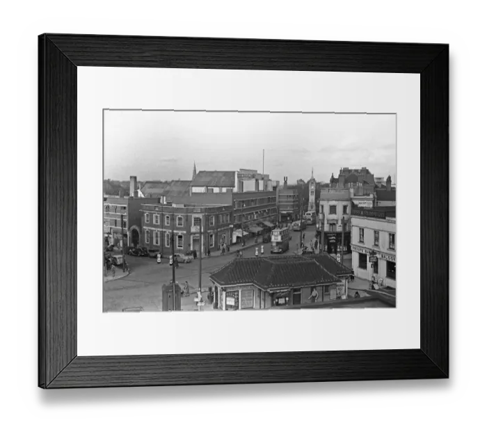 Framed Print : View of Surbiton High Street taken from the railway station. November 1938 Framed Print : View of Surbiton High Street taken from the railway station. November 1938
