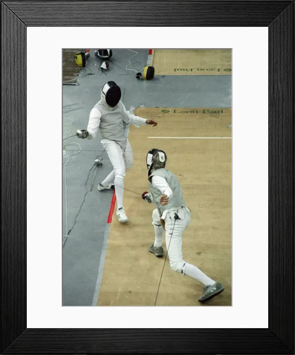 Framed Print : Fencing at the National Indoor Arena. Birmingham, West Midlands. 18th April 1992 Framed Print : Fencing at the National Indoor Arena. Birmingham, West Midlands. 18th April 1992