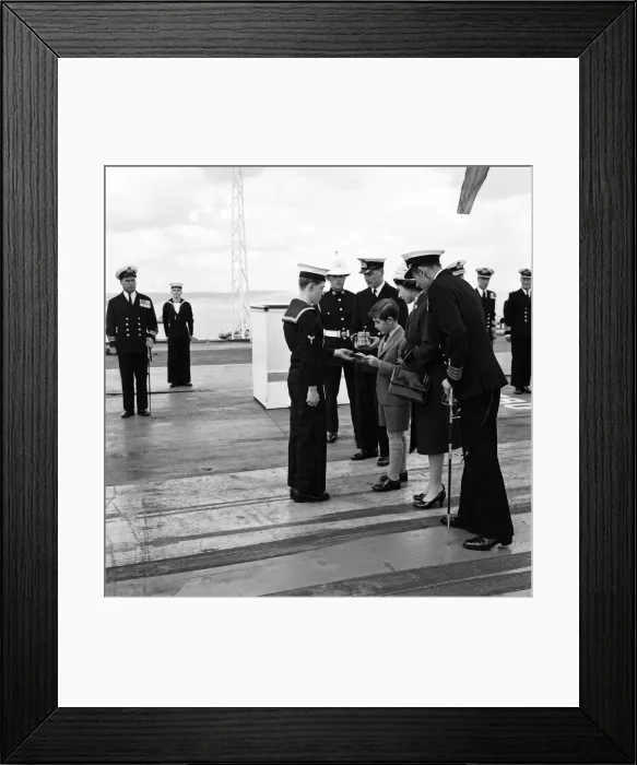 Framed Print : Queen Elizabeth II and the Prince of Wales visit HMS Eagle at Weymouth. 29th April 1959 Framed Print : Queen Elizabeth II and the Prince of Wales visit HMS Eagle at Weymouth. 29th April 1959